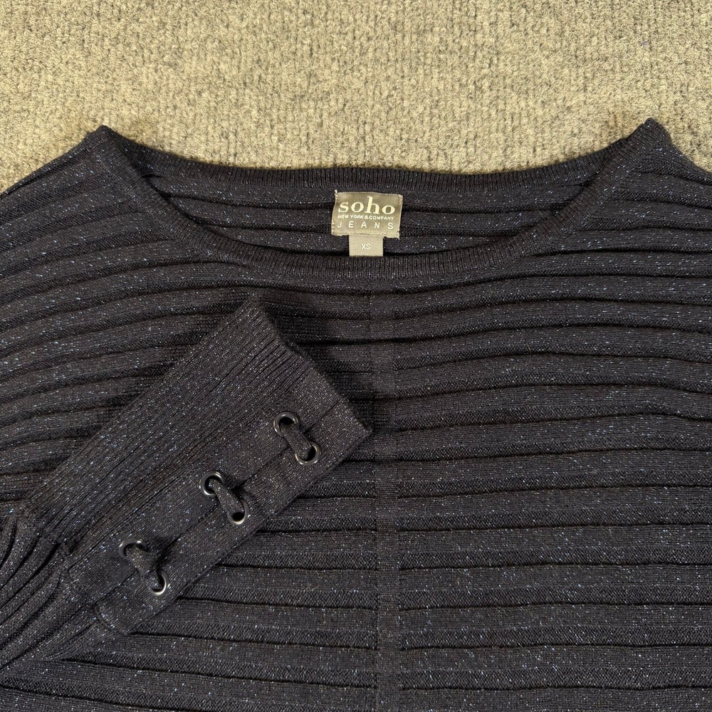 New York & Company Soho Jeans Womens XS Metallic Sweater Navy Blue #3521